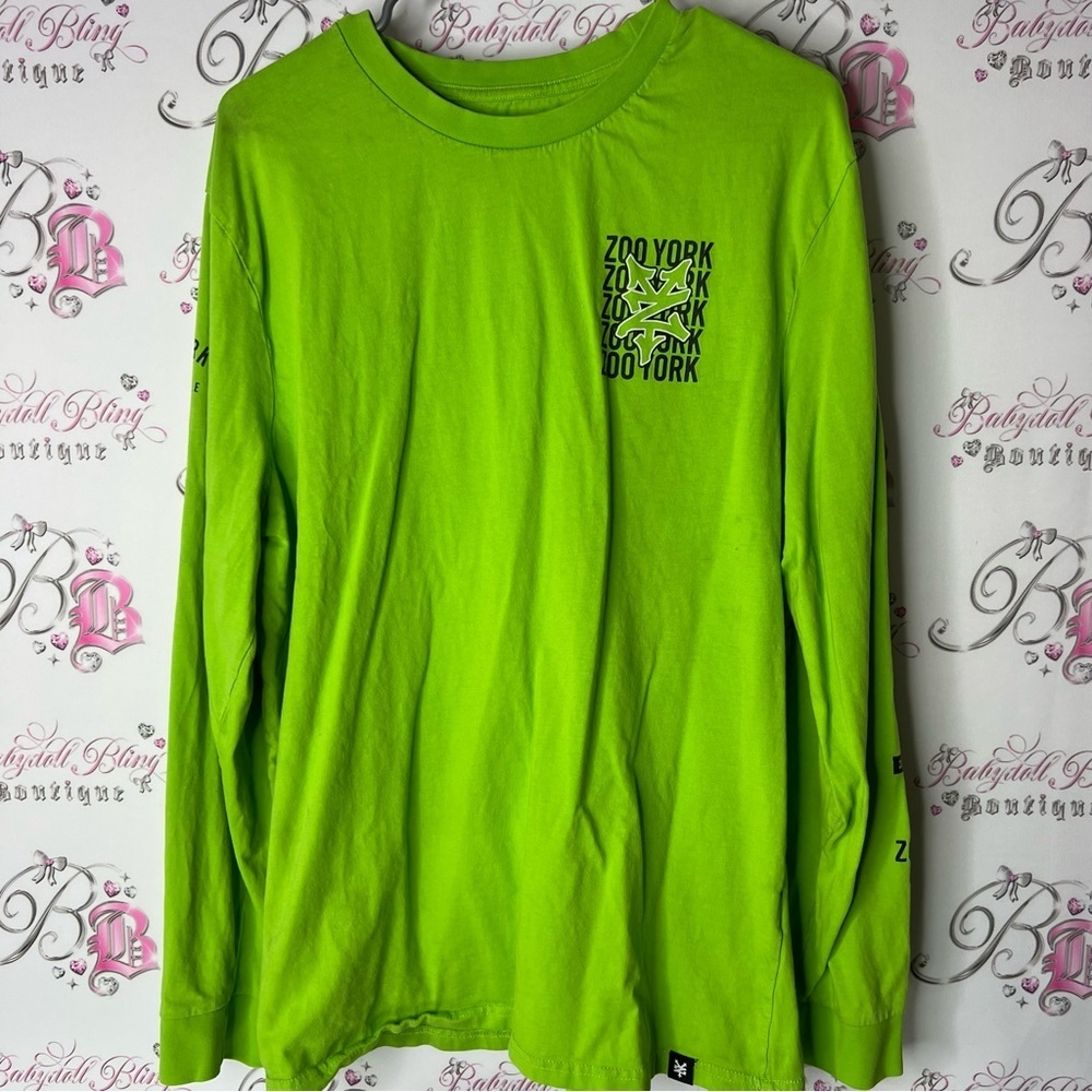 Zoo York Neon Green Long Sleeve Tee graphic front and back XL top shirt